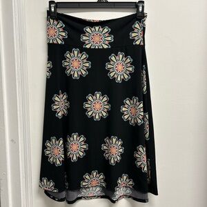 Black Geometric-Floral Lularoe Azure Stretchy Swing Skirt
